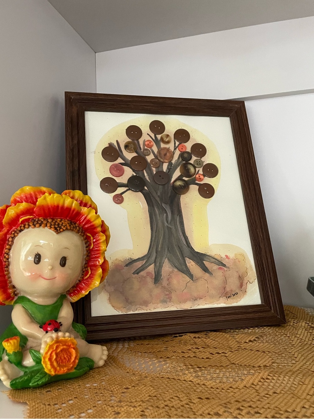 Framed Brown Button Tree Wall Art - Unbranded